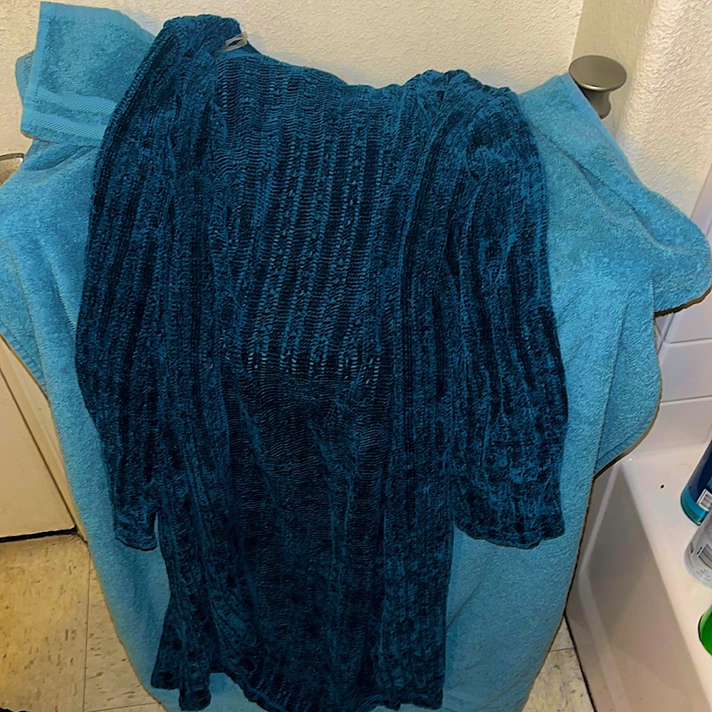 Blue teal open front sweater